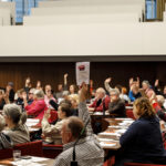 Abstimmung mit Handzeichen im Behindertenparlament